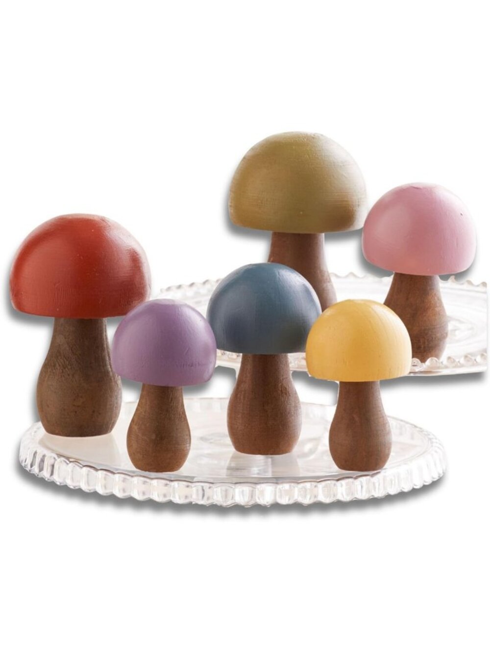Wooden Mushroom Decor Set of 6 - Colorful Rainbow Home Decor for Nature Lovers